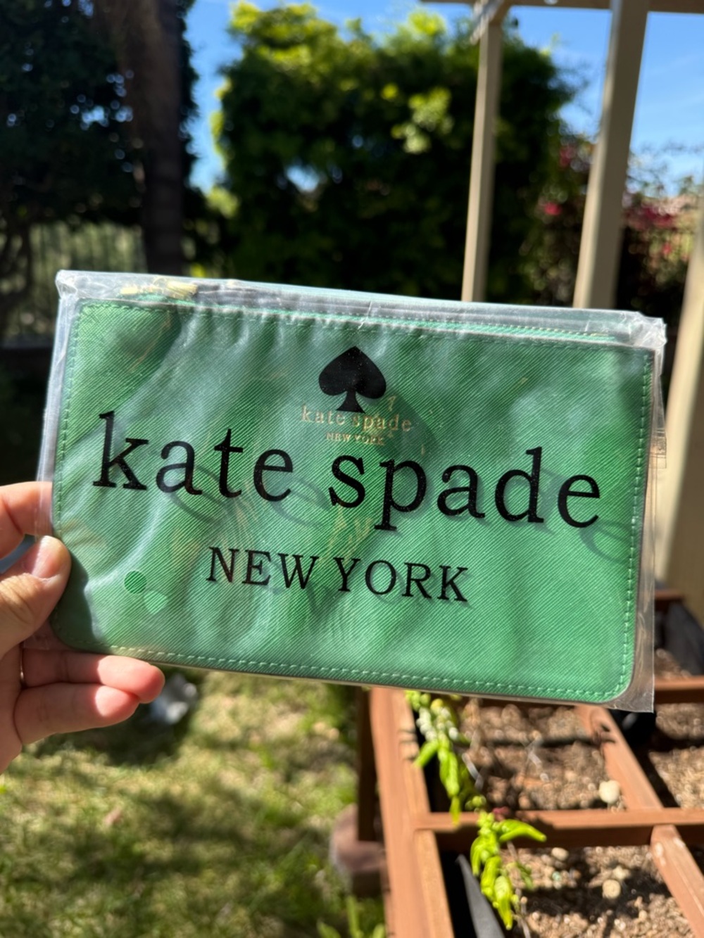 kate spade green logo pouch